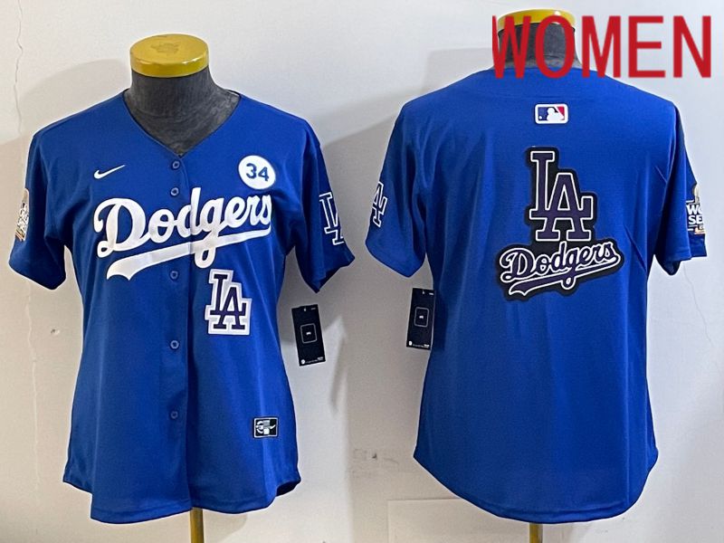 Women Los Angeles Dodgers blank 2024 World series patch blue jersey 202411237